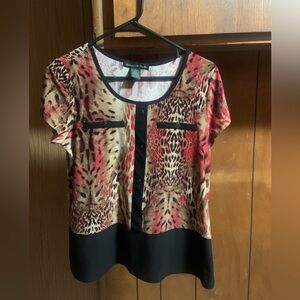 Suzie In The City Leopard Print Blouse with Red and Black Accents